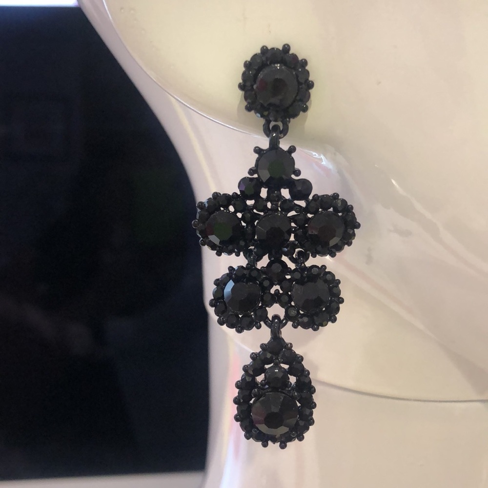 Stunning Jet Black Crystal Earrings,NWT